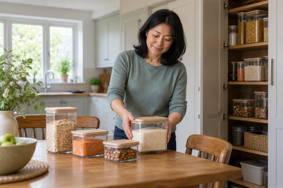 Homeowner making safe access to a pantry shelf