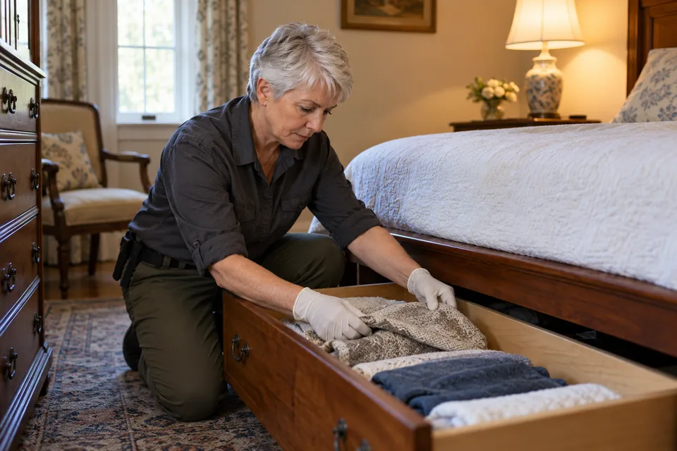 Technician checking an accessible fabric storage drawer